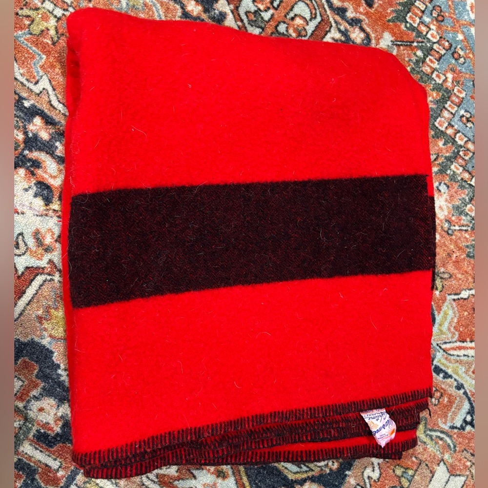 Vintage WARMBILT Lifetime Blanket Minnesota Wool Co Red Black Stripe